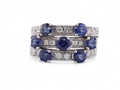 Modern three row sapphire and diamond ring in 18kt white gold