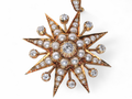 Edwardian Old Mine Cut Diamond And Pearl Starburst Pendant In 15kt Yellow Gold