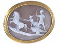 19th century cameo brooch with finely carved classical chariot scene,