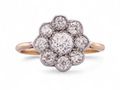 Edwardian Style Old Mine Diamond Daisy Cluster Ring In 18kt Gold And Platinum