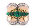 1950s seven stone emerald and diamond fluted cocktail ring in 18kt yellow gold