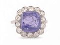 Vintage Purple Sapphire And Diamond Cluster Ring In Platinum