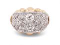 French 1950s Diamond Set Bombe Ring in Fluted 18kt Yellow Gold And Platinum
