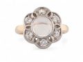 1950s Moonstone And Diamond Floral Cluster ring In 14