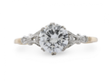 18ct Gold and Platinum Diamond Solitaire Ring with Scrollwork Shoulders