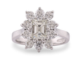 18ct White Gold Emerald Cut Diamond Cluster Ring