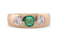 Emerald and diamond three stone ring