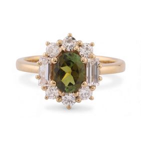 Tourmaline and diamond cluster ring