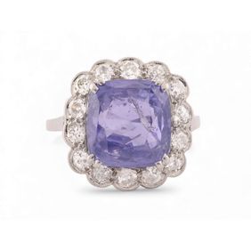 Vintage Purple Sapphire And Diamond Cluster Ring In Platinum