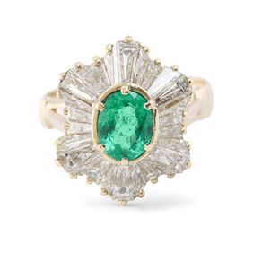 Vintage Ballerina Emerald And Diamond Cocktail Ring In Yellow Gold
