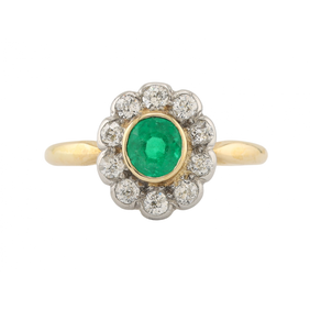 18ct Gold Emerald and Diamond Daisy Cluster Ring