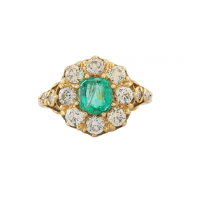 18ct Gold Emerald and Diamond Cluster Ring