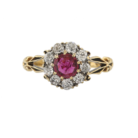 Victorian 18ct Gold Ruby and Diamond Cluster Ring