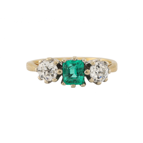 18ct Gold Emerald and Diamond Three Stone Ring