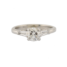 Platinum Diamond Solitaire Ring with Baguette Shoulders