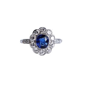 Platinum Sapphire and Diamond Cluster Ring