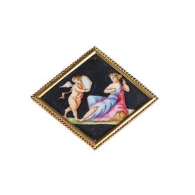 18ct Gold Cupid and Venus Enamel Brooch
