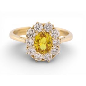 18ct Gold Yellow Sapphire and Diamond Cluster Ring