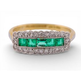Art Deco 18ct Gold Emerald and Diamond Ring