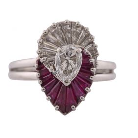 Oscar Heyman Platinum Pear Diamond and Ruby Ballerina Ring