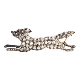 Victorian Diamond Running Dog Brooch