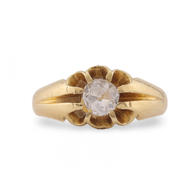 European cut diamond solitaire ring set in 18k yellow gold