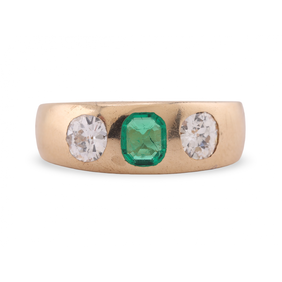 Emerald and diamond three stone ring