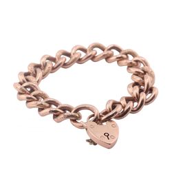 Vintage curb link rose gold bracelet with heart shape locket
