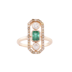 EMERALD AND DIAMOND PLAQUE RING