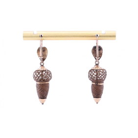 Gold and Hairwork Acorn Drop Earrings