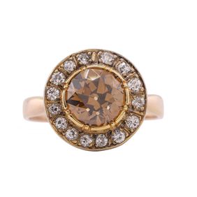 Vintage Edwardian style Cognac diamond cluster ring, circa 1980