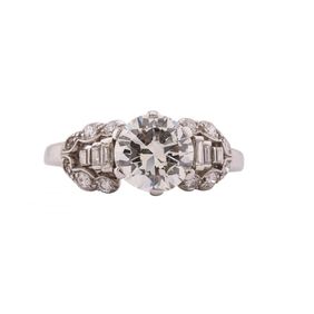 Art Deco Old European cut diamond ring with tiered architectural silhouette