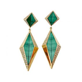 1970's Malachite earrings with diamonds