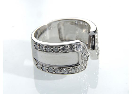 18kt White Gold Vintage Diamond Set Open-ended Ring