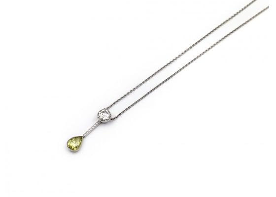 Contemporary diamond and fancy green diamond drop pendant