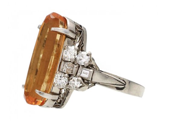 1950s Imperial topaz and diamond cocktail ring in platinum