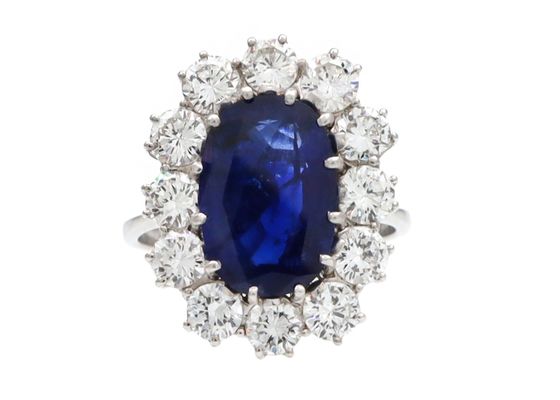 Vintage 3.51ct Burmese sapphire and diamond coronet cluster ring