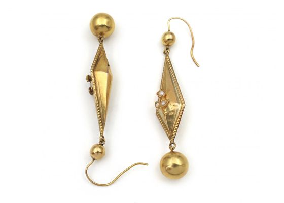 Victorian seed pearl hollow kite and sphere pendant earrings