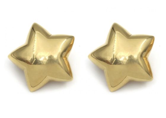 1980s Large Puffy Star Earrings in 18kt Yellow Gold