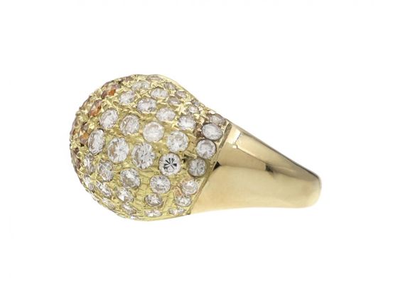 18kt Yellow Gold Cognac Diamond & Diamond Bombe Cluster Ring
