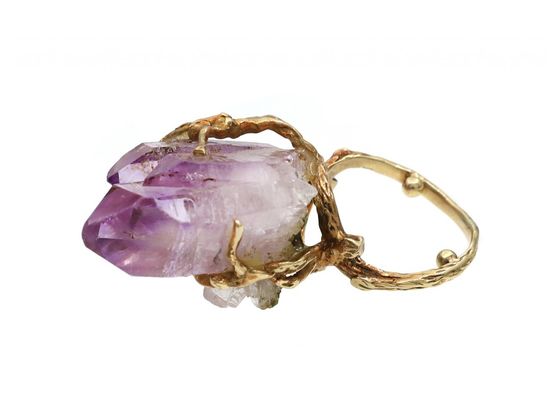 Vintage Amethyst Geode Crystal Dress Ring in 18kt Yellow Gold