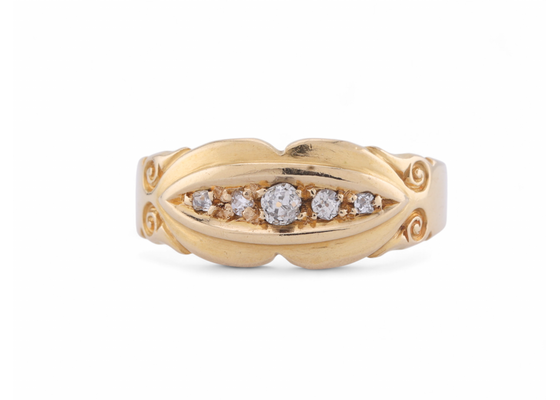 Edwardian Diamond Five Stone Carved Gypsy Ring In 18Kt Yellow Gold