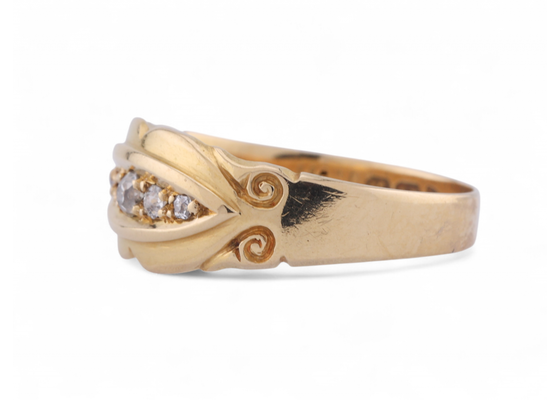 Edwardian Diamond Five Stone Carved Gypsy Ring In 18Kt Yellow Gold