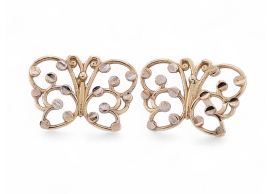 Vintage butterfly stud earrings in 14kt yellow and white gold by Courtville Antiques