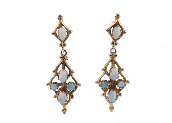 Vintage opal drop earrings in 14kt yellow gold | Courtville Antiques