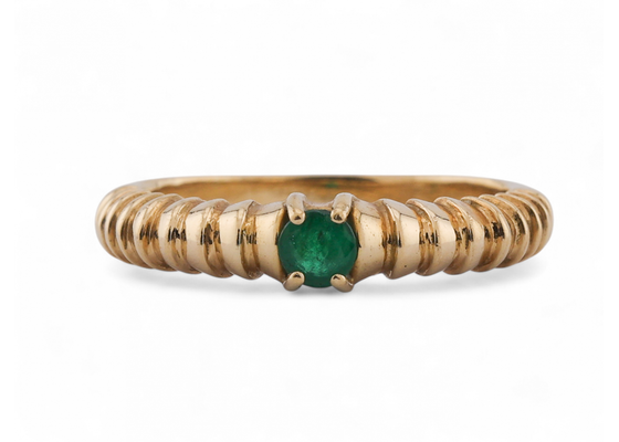 intage emerald ring with round cut emerald on reeded 18kt yellow gold bandintage emerald ring with round cut emerald on reeded 18kt yellow gold band