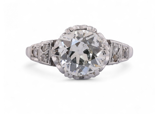 Mid-20th century platinum solitaire ring with 1.94ct old mine cut diamond