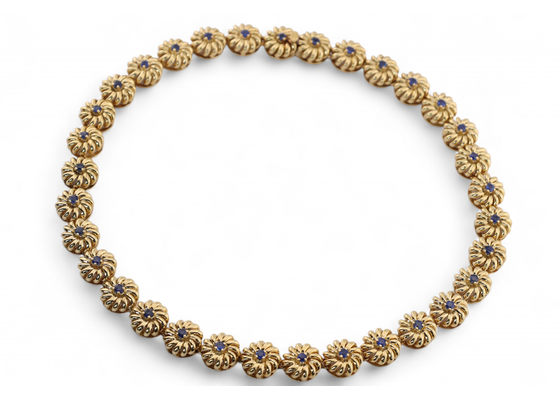 Vintage emerald ring with round cut emerald on reeded 18kt yellow gold band