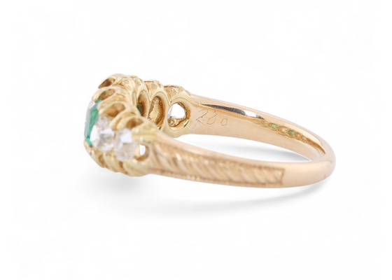 Belle Epoque Emerald And Diamond Seven Stone Ring In 18kt Yellow Gold