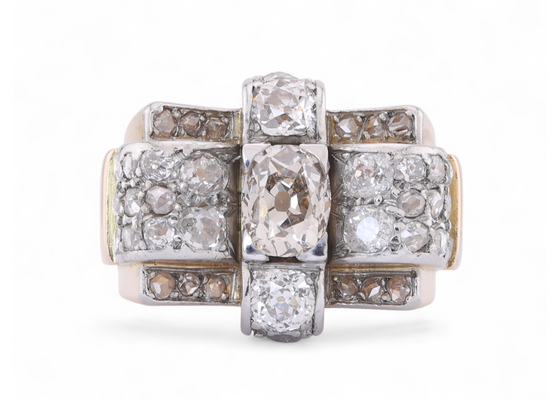 French Diamond Set Tank Ring